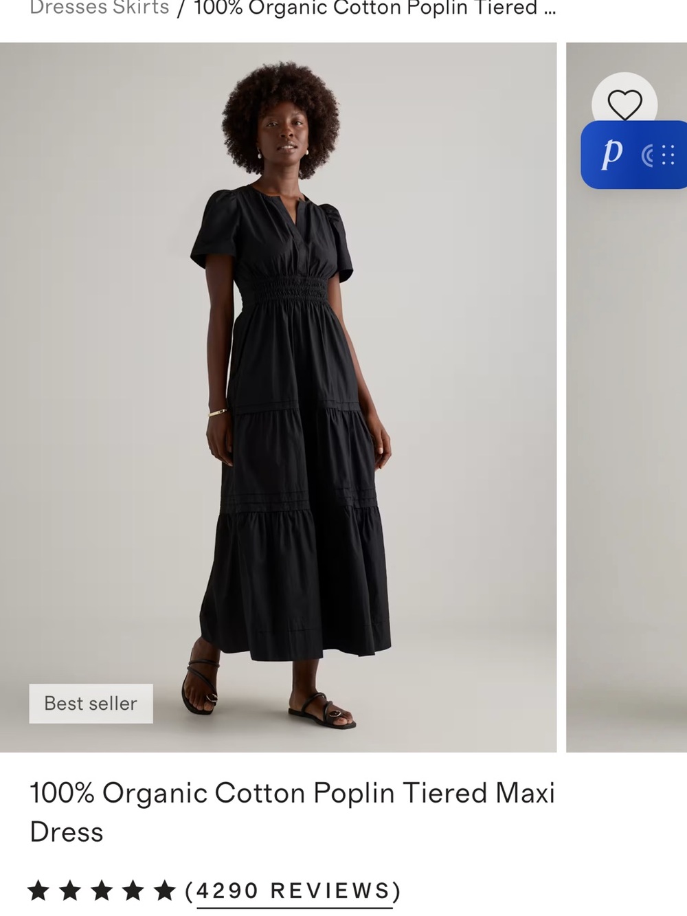 Quince Black Tiered Maxi Dress with Smocked Waist